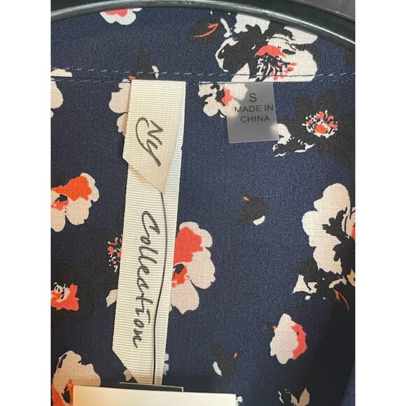 NY Collection Womens Floral Print Button-Up Blouse Roll Tab Sleeve Size S - Picture 8 of 9
